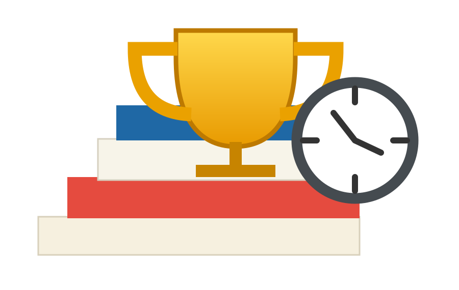 Trophy, books and clock